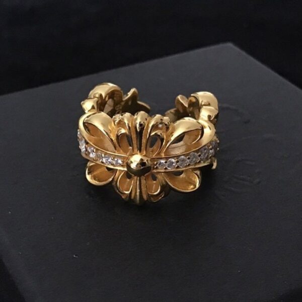 クロムハーツ フローラル 22kGold ダイアモンド ゴールド リング 偽物 Kul99750