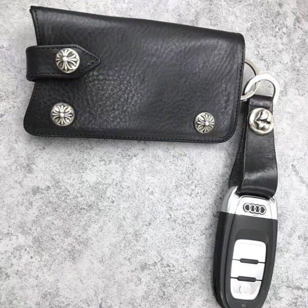 稀少 十クロムハーツ十【クロスボールボタン 偽物】◆レザーキーケース･BLK Kur85182