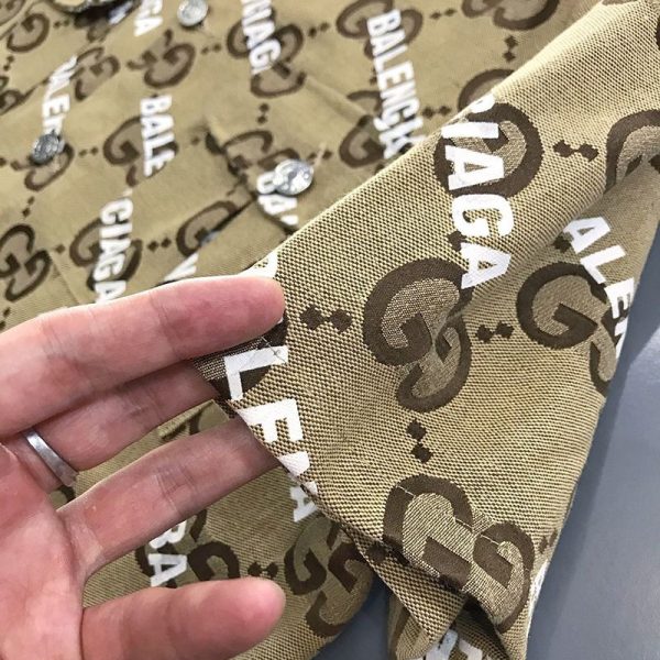 大人気！グッチ バレンシアガ シャツ コピー★ホワイト バレンシアガ プリント入り ブラウンナイロン guz94539