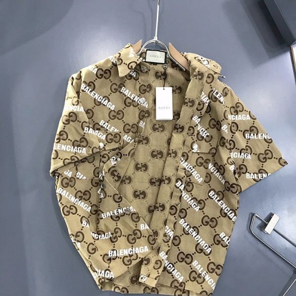 大人気！グッチ バレンシアガ シャツ コピー★ホワイト バレンシアガ プリント入り ブラウンナイロン guz94539