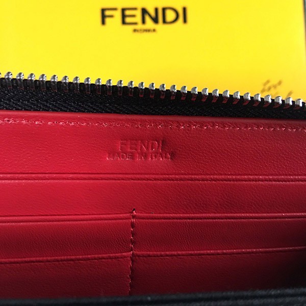 フェンディ コピー ブラックレザー ジップウォレット 長財布 バッグ バグズ feh99103