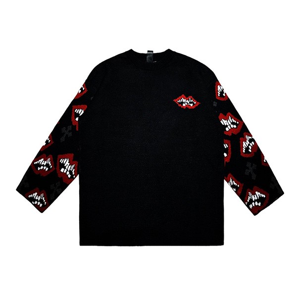 クロムハーツ MattyBoy 偽物 赤リップジャカード カシミア ニット Kuu12791