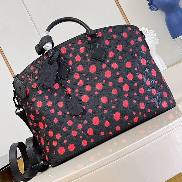 ルイヴィトン × YK 草間彌生 コラボ LOCK IT バッグ 偽物 黒赤 たっぷり収納 M21676