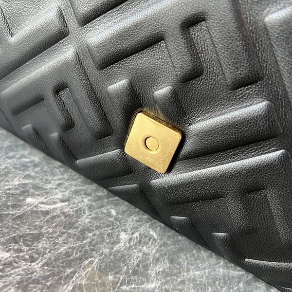 フェンディ ブラックレザー バゲット コピー ラージ ショルダーバッグ fec43484