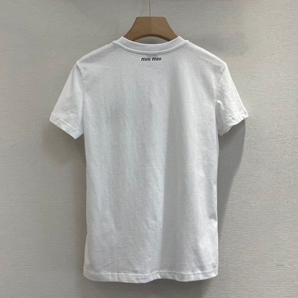世界中で大人気♪ミュウミュウ ロゴ クリスタル キラキラ Tシャツ 半袖 偽物 myi35470