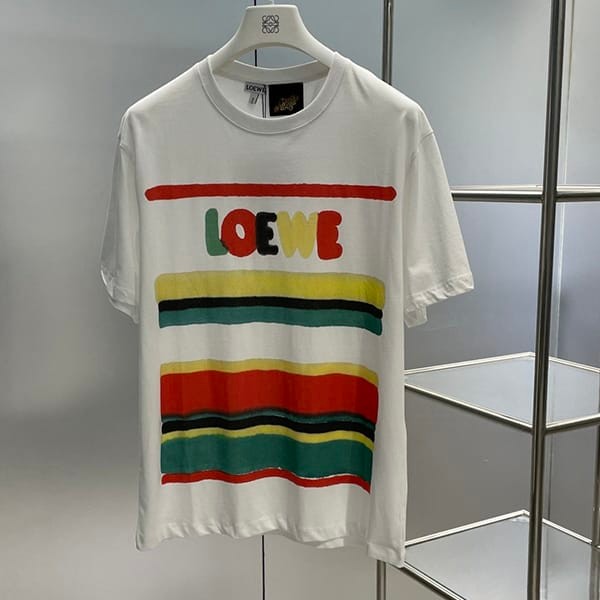 追跡付ロエベ コピー ロゴ ストライプ コットン Tシャツ H616Y22J12