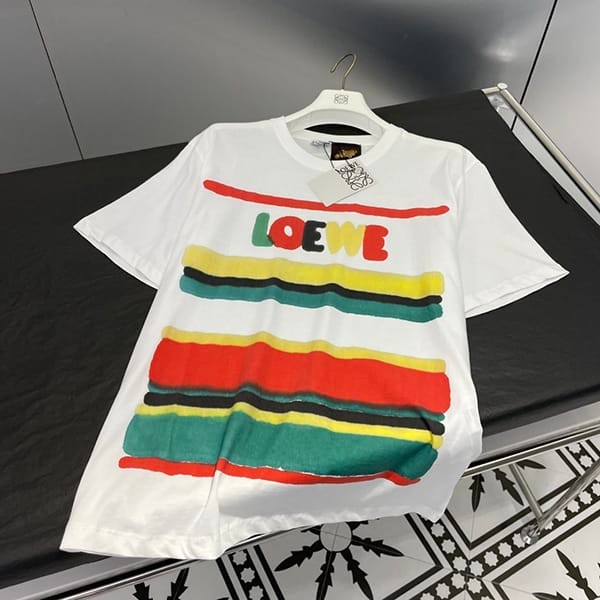 追跡付ロエベ コピー ロゴ ストライプ コットン Tシャツ H616Y22J12