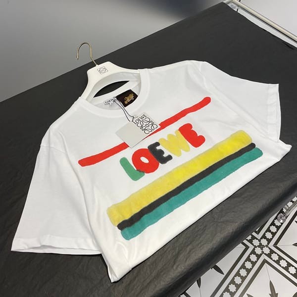 追跡付ロエベ コピー ロゴ ストライプ コットン Tシャツ H616Y22J12