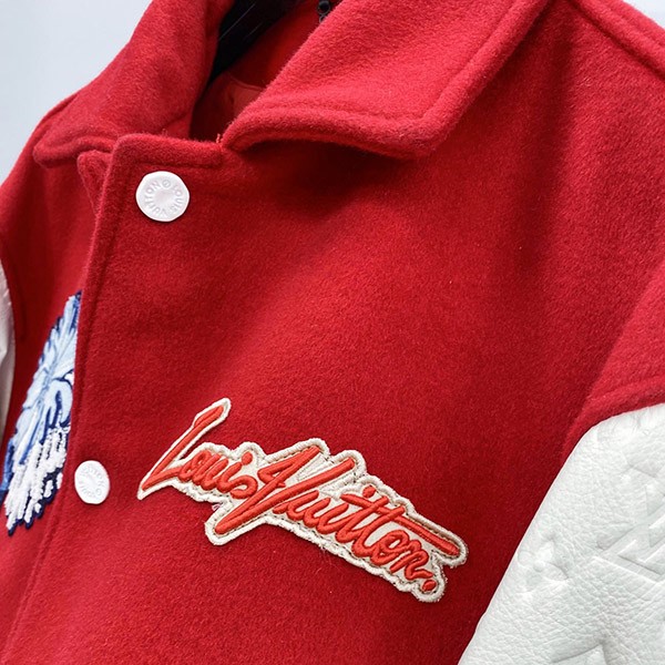 追跡付LV × YK 草間彌生 コラボ ヴァーシティー ジャケット 赤 偽物 1AB8I1