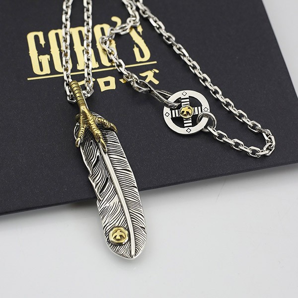 すぐ届く ゴローズ モンテカルロ 偽物 シルバー925 金爪フェザーネックレス、イーグルメタル シルバーフェザー ネックレス 送料無料 goi36987